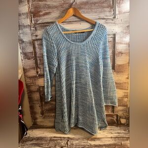 JEANNE PIERRE Blue and Gray Tunic Top